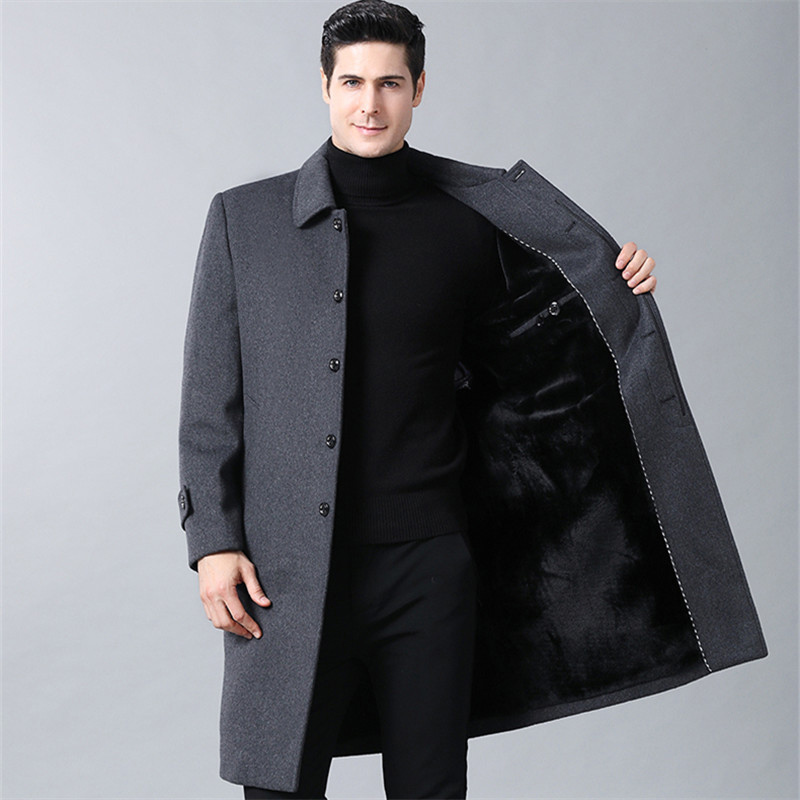 

Winter High Quality Men's Wool Blend Fashion Long Warm Thick Jacket of Men Casual Trench Coat Jackets Htvl, Navy blue