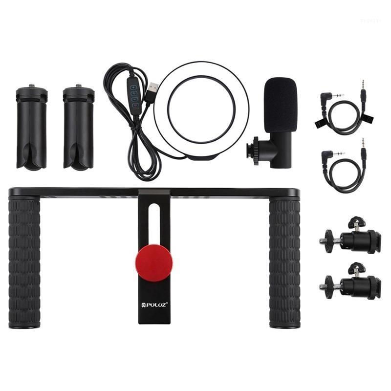 

PULUZ 4 in 1 Vlogging Live Broadcast Ring LED Selfie Light Smartphone Video Bracket Kits+Microphone+Mount+Cold Shoe Tripod Head1