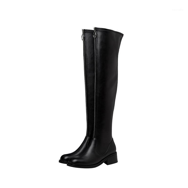 

Prova Perfetto 2020 Sexy Genuine Front Leather Zipper Woman Boots Shearling TPR Motorcycle Boots Metal Thick Heels Over-the-knee1, Black