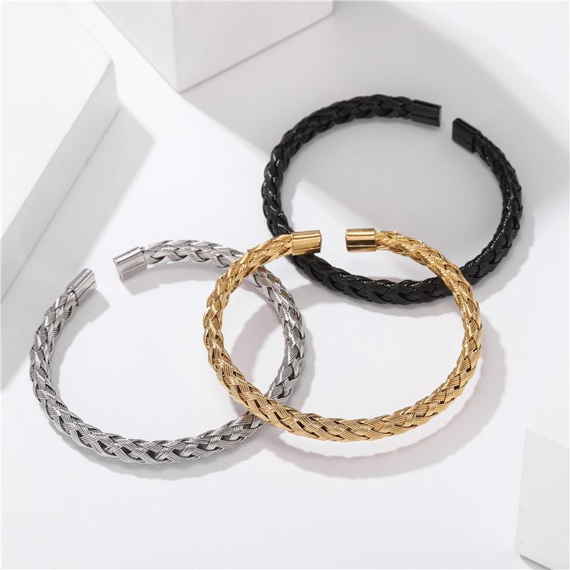 

Stainless Steel Titanium Steel Braided Braided Wire Open Bracelet Fine Men and Women Simple Geometric Round Fine Jewelry