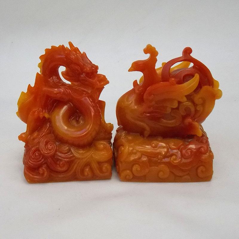 

Ancient China Antiques of dignitaries Dragon Phoenix jade seal ornament dragon jade signet + Phoenix stamp It can be engraved