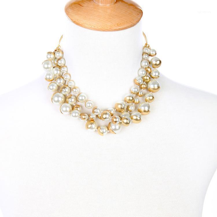 

European and American fashion jewelry retro elegant glass pearl multilayer ladies short necklace1