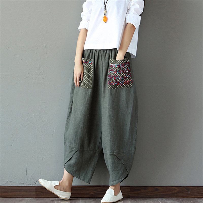 

Sarouel Pantalon Femme Harem Pants Boho Vintage Cotton Linen Wide Leg Pants Women Hippie Trousers Big Size 2XL 201012