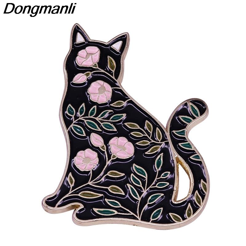 

Pins, Brooches P5162 Dongmanli Flower Cat Hard Enamel Pins Badge Backpack Collar Lapel Women Men Animal Jewelry
