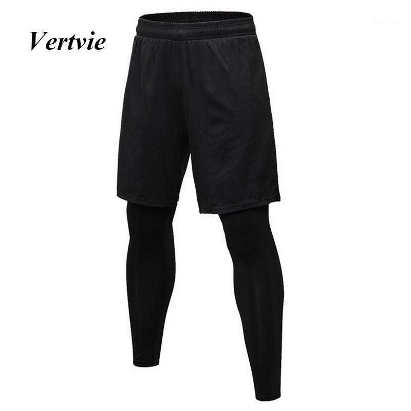 

Vertvie 2 Piece Men Running Training Pants Set Professional Gym Shorts+Leggings Elastic Jogging Comprssion Tights Quick Dry New1, Black