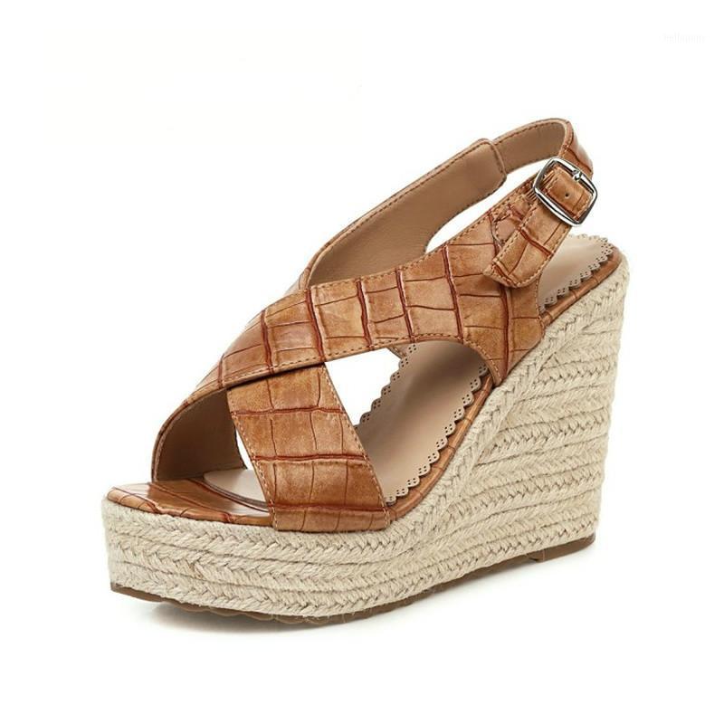 

Summer2021 new fashion PU leather party round head women's shoes Roman shoes women's platform sandals wedge shaped1, Black