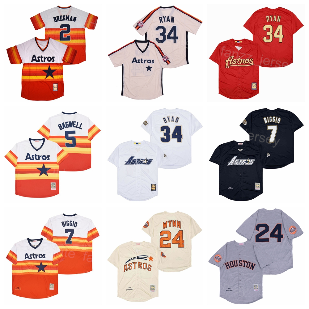 

1969 1971 1980 1994 Retro Baseball 34 Nolan Ryan Jersey Vintage 5 Jeff Bagwell 7 Craig Biggio 24 Jimmy Wynn 2 Alex Bregman Pullover Cool Base Orange White Beige Grey Red, 2 orange