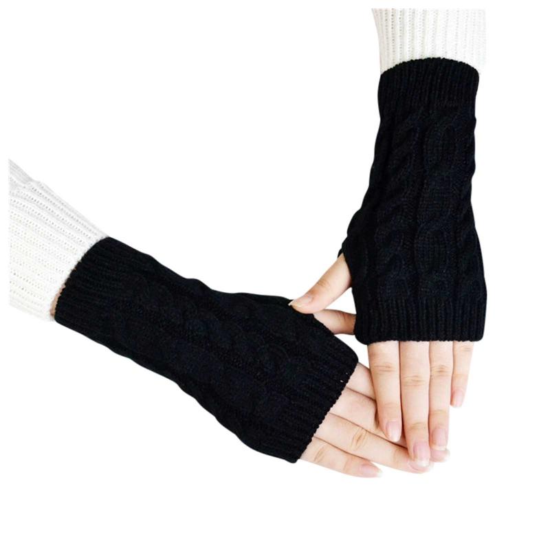 

Winter Gloves Women Winter Knitted Fingerless Gloves Stretch Keep Warm Riding Cycling Lady Cashmere Stretch Mittens Pink
