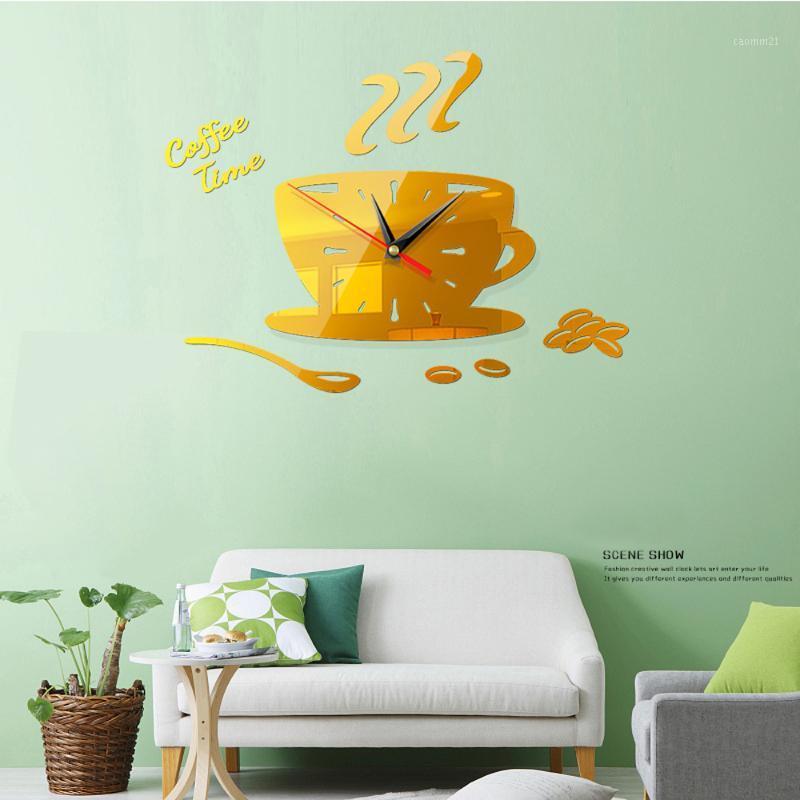

3D Acrylic Wall Clock DIY Coffee Time Clock Modern for Kitchen Home Decor Cup Shape Wall Sticker Hollow Numeral1