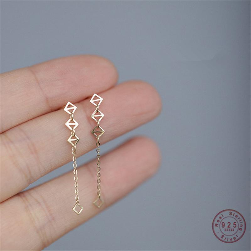 

925 Sterling Silver European Simple Geometric Long Tassel Earrings For Women 14k Gold Light Luxury Temperament Jewelry Gift