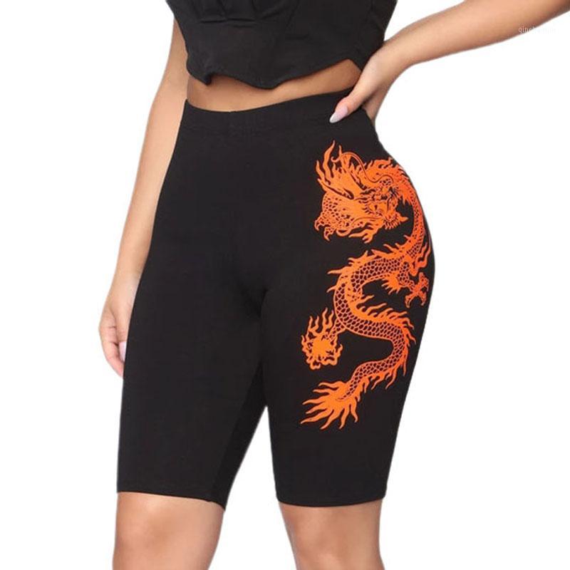 

2020 Womens High Waist Yoga Shorts Chinese Dragon Print Ladies Summer Fall Active Gym Running Sports Shorts1, As pic