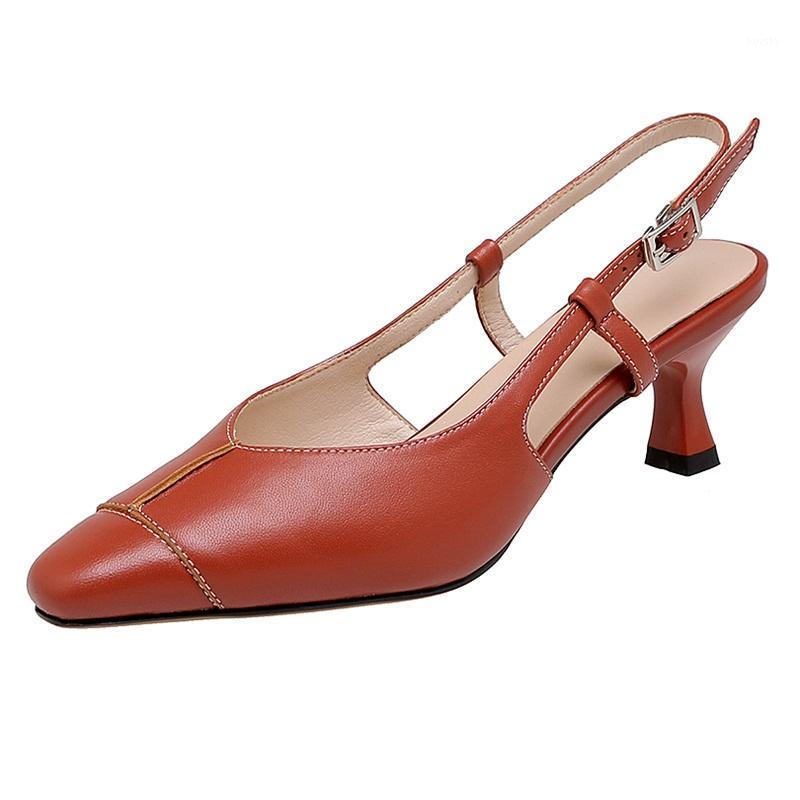 

Sweet Fashion Newest Female Sandals Women 2021 New Summer Thick High Heels Pumps Classic Casual Basic Shoes Woman Sandals 34-401, Brown