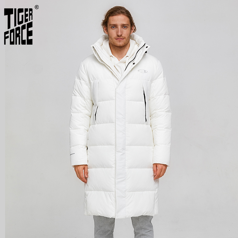 

Tiger Force Winter Jaet For Men Long White Warm Coat Male Puffy Jaet Mens Hooded Jaets Bla Zipper Windproof Overcoat, Black