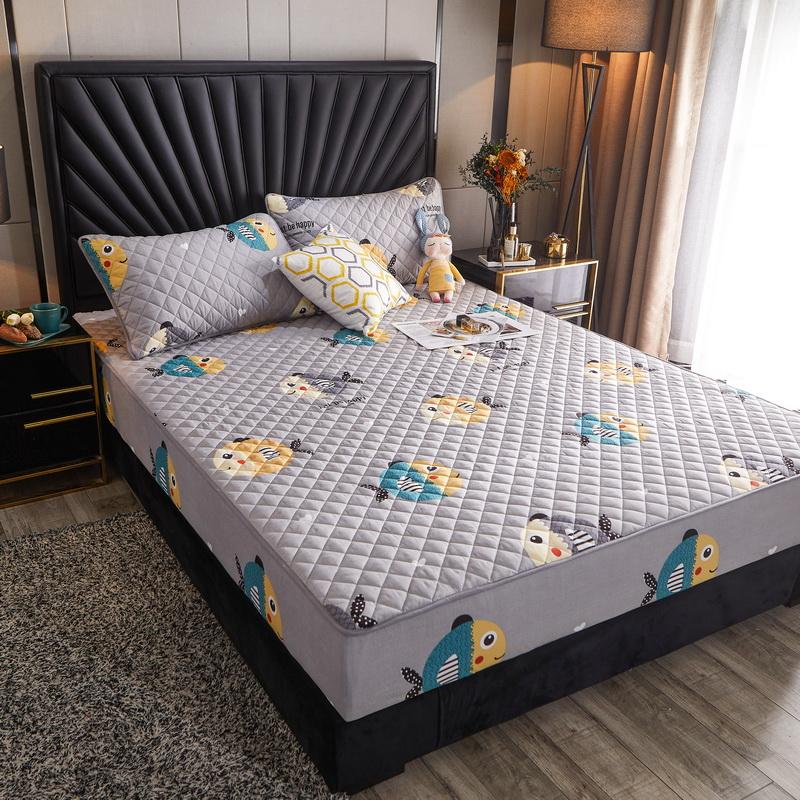 

Brushed Fitted Sheet With Rubber 1pc Mattress Cover Modern Grey Fish Printed Quilted Diaper Warm Bed Cover Spring Bedspread New, Dark green