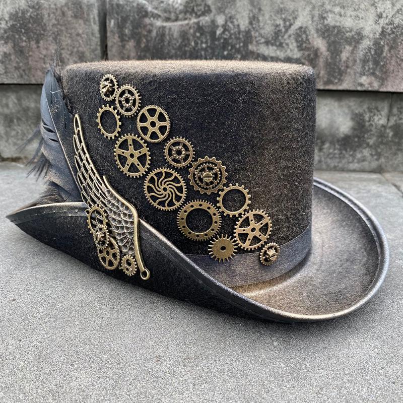 

2020 Handmade Steampunk Hat Women Men Steampunk Top Hat With Gear Glasses Stage Magic Performance Size 57CM1, Black