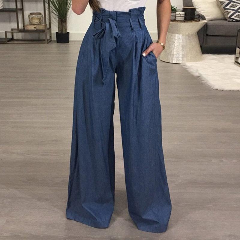 

Tunic Wide Leg Pants Female High Waist Lace Up Maxi Trousers Large Size Autumn Fashion Women Clothing Loose Long Pants, Black