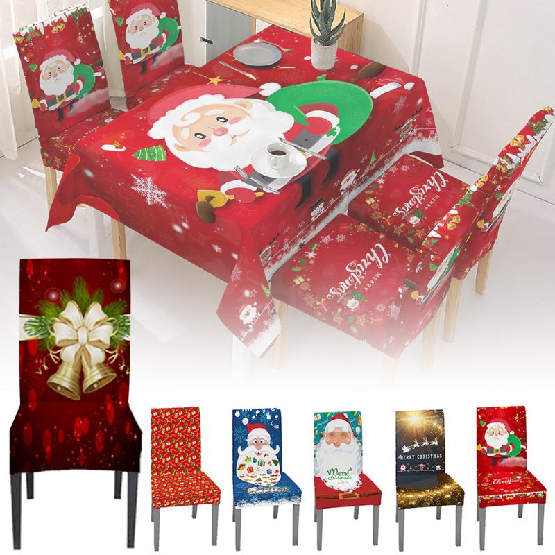 

1Pc Chair Cover Table And Stool Tablecloth Christmas Elastic Sofa Cover Santa Claus Christmas Family Party Decoration