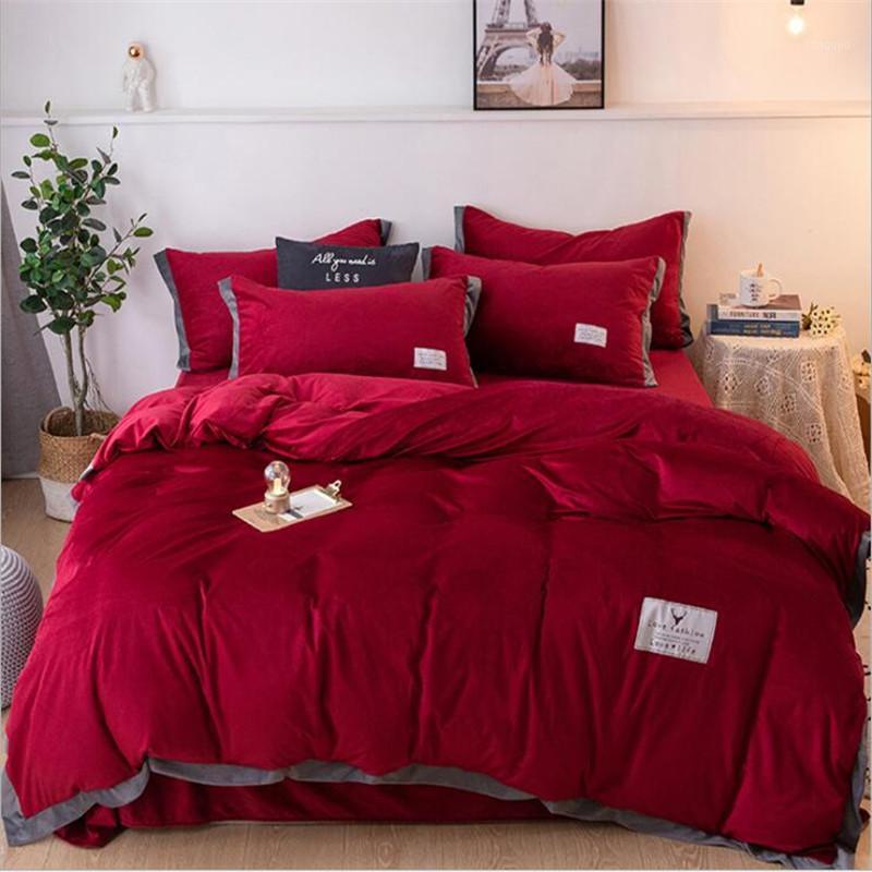 

3pcs/4pcs Flannel Bedding Set High Quality Coral Fleece Velvet Solid Color Bed Sheet Quilt Cover Pillowcase Bed Linen Sets1, Color as picture