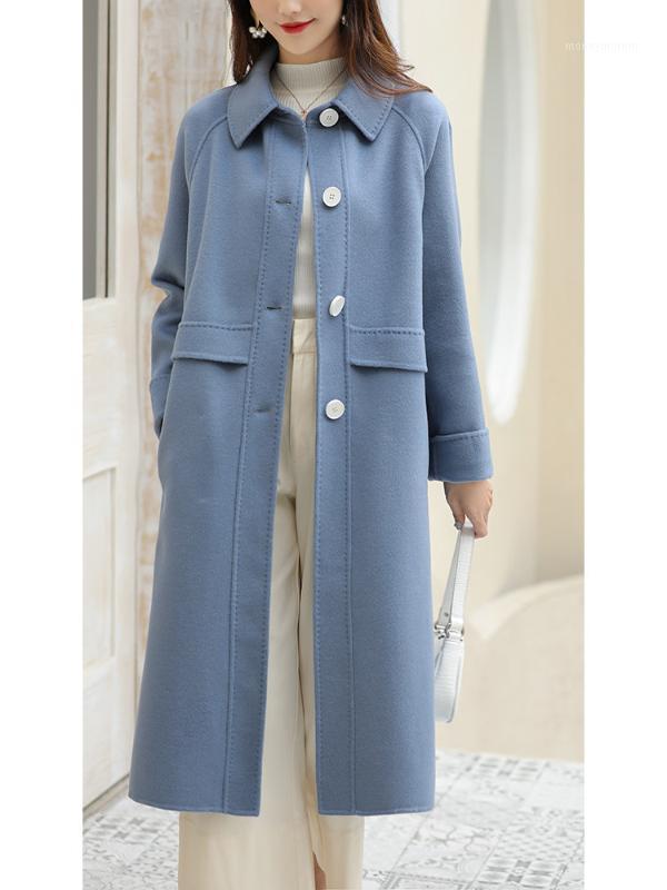

Women Coat Winter 100% Wool Coat Female Double Side Woolen Coats and Jackets Women Korean Long Jacket Manteau Femme MY en s1, Gray blue