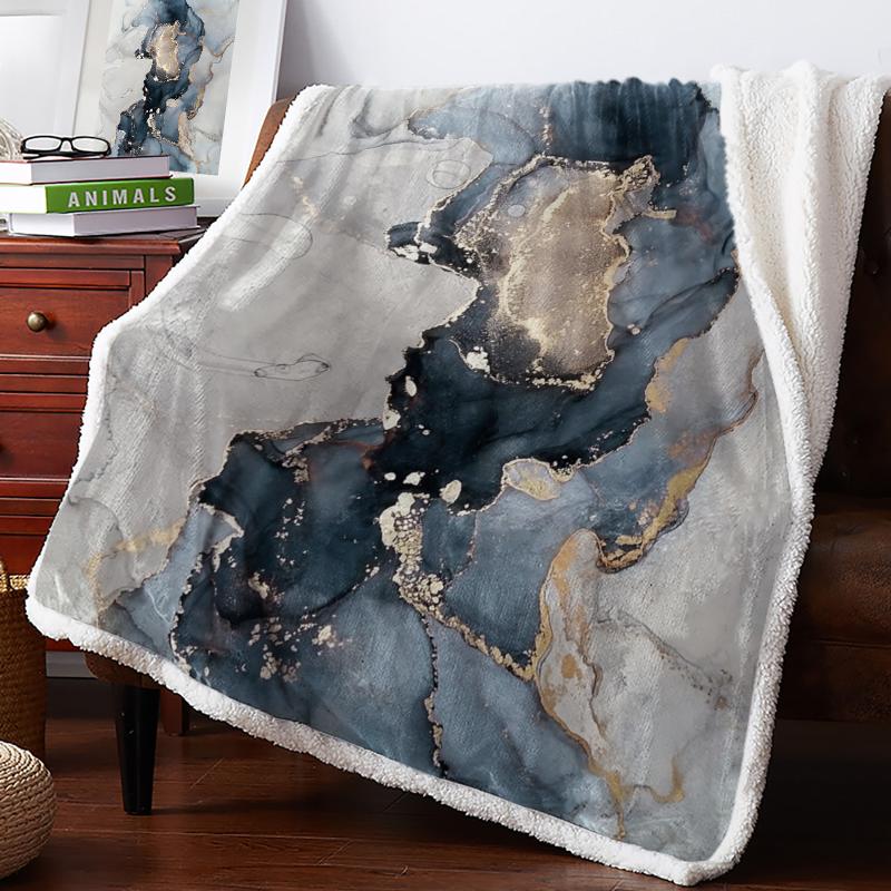 

Marble Texture Ink Painting Golden Lines Fleece Blanket Warm Cashmere Blanket Office Sofa Supplies Blankets for Beds