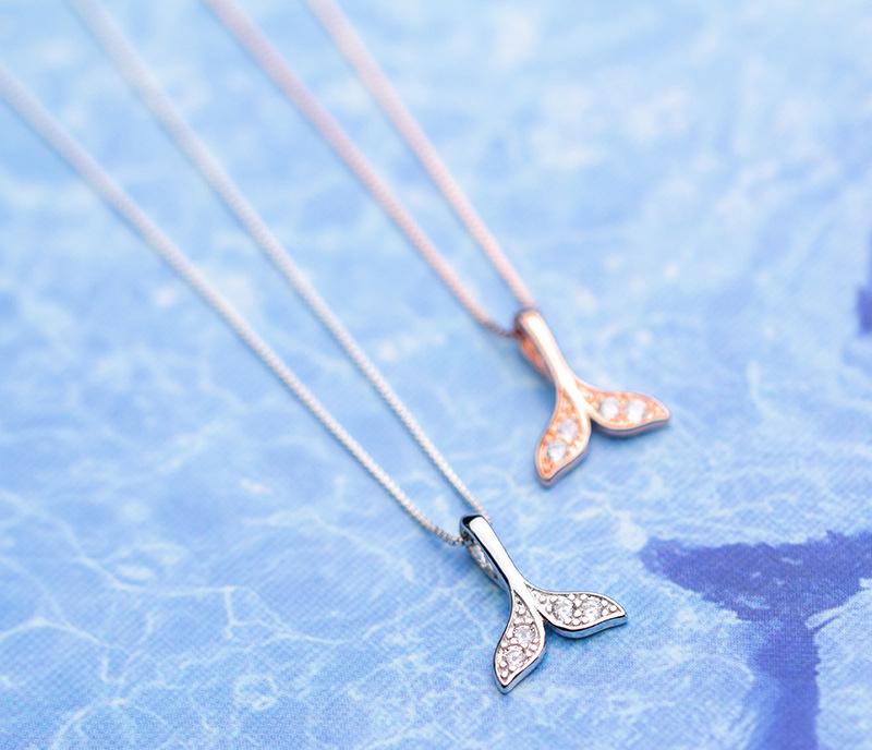 

925 Sterling Silver CZ Whale Tail Fish Charm Pendant Necklace Mermaid Tail Silver Necklace Dropshipping Boho Jewelry Accessories