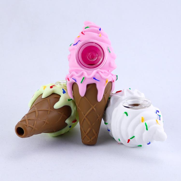 

Icecream silicone smoking pipe with thick glass bowl spoon Hand Pocket tobacco pipes