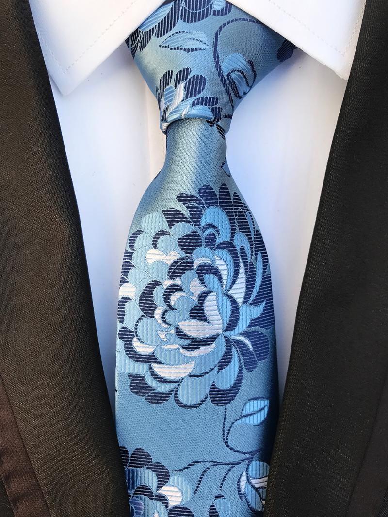 

8CM Men's Formal Tie Embroidery Flowers Woven Blue Necktie for Wedding