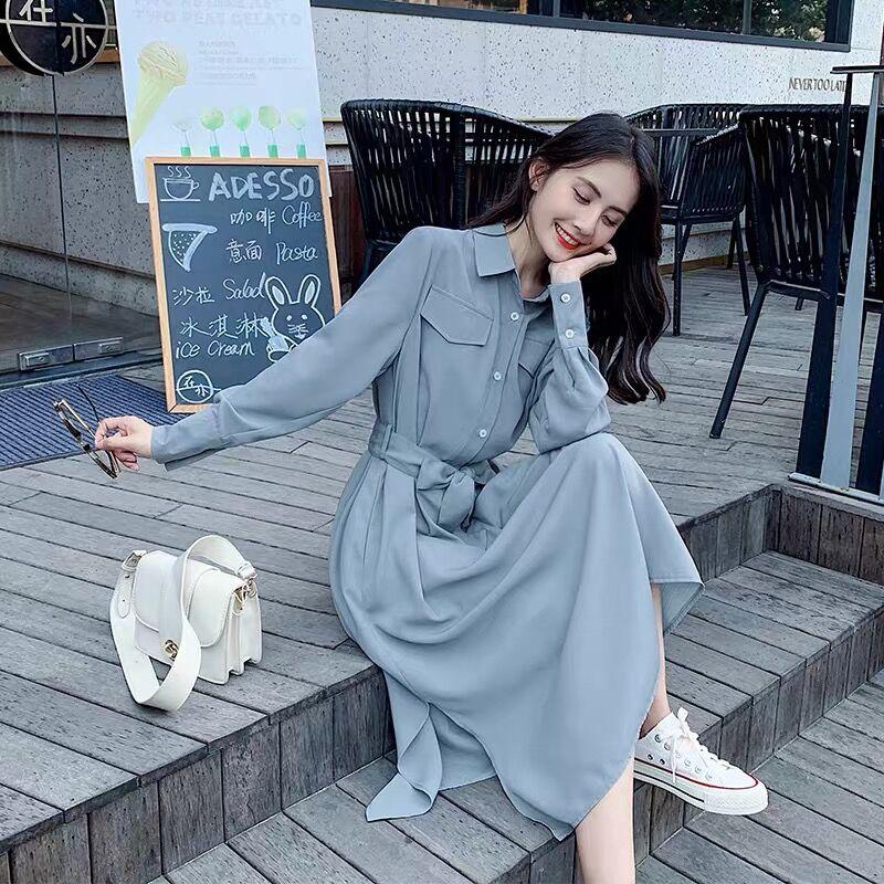 

Xl Plus Size New Spring Dress Girls Boho Solid Female Vintage Dress Party Oversize Long Sleeve Women Dresses Robe Vestido, Blue mist
