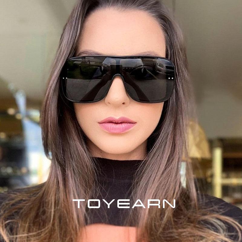 

TOYEARN Design Fashion One Piece Square Sunglasses Women Vintage Oversized Flat Top Rivet Sun Glasses For Female