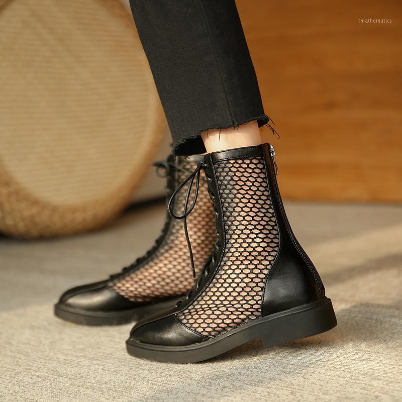 

Fashion Hollow Summer Ankle Boots For Women Shoes 2021 Spring Black Beige Short Boots Female Lace Up Casual Mesh Shoes Ladies1