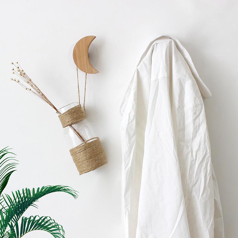 

1Pcs Scarf Holder Hanger Hook Beech Wood Nature Color Multi Purpose Children Bedroom Decorate Nordic Style Moon Star Pattern Key