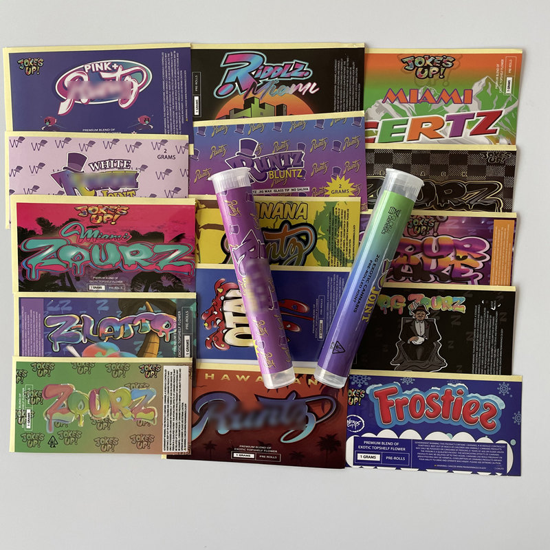 

Empty Pre roll packaging Children Proof Clear Plastic tube with 16 Types stickers White Runtz Frotiez Zourz Zlatto OTAI Miami ZOURZ 18*116mm