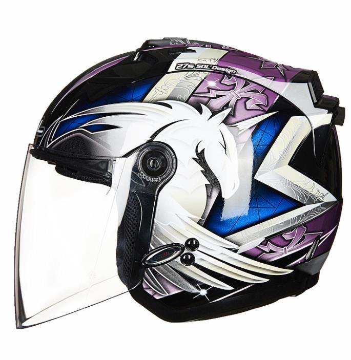 

imported motorcycle helmet summer half-covered retro four-season electric car men and women half helmet with LED light, Multi-color