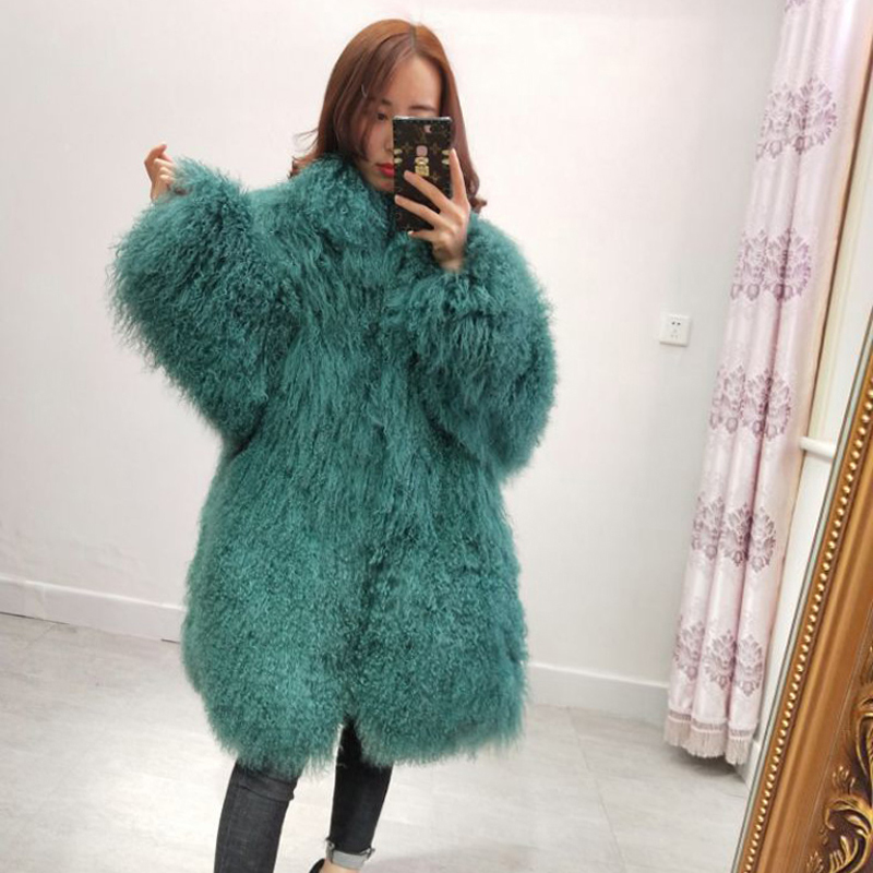 

2020 Pele Ovelha Mongol Real Com Gola Casaco l De Praia Feminino Pode Ser Personalizado Tamanho e Cor Outerwear Rxqu, Green length 55cm