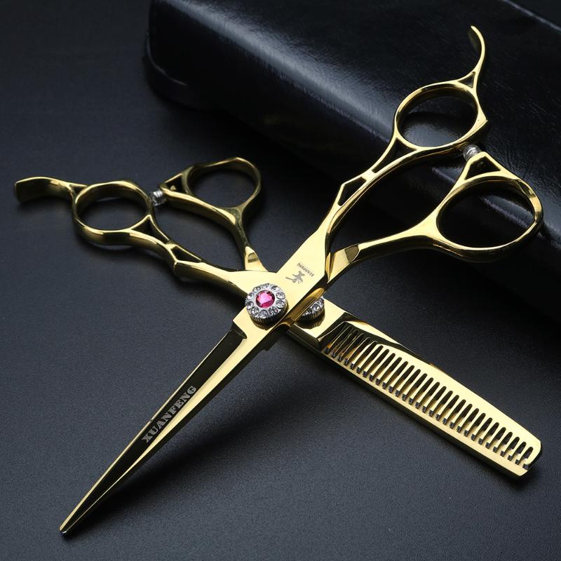 

Professional Hairdressing Scissors for Haircuts Barber Shop 6 inch Gold Cutting Thinning Shear Hair Scissors for Men Women