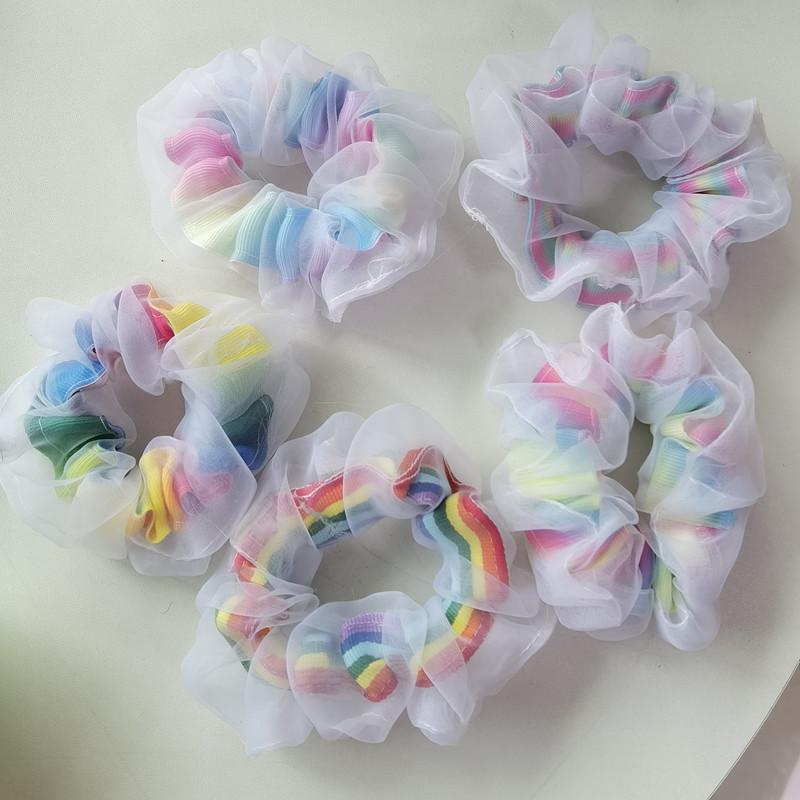 

1Pcs Large Intestine Rainbow Color Elastic Hair bands Women Korean Style Fashion Hair Accessories Rainbow Color Bath supplies