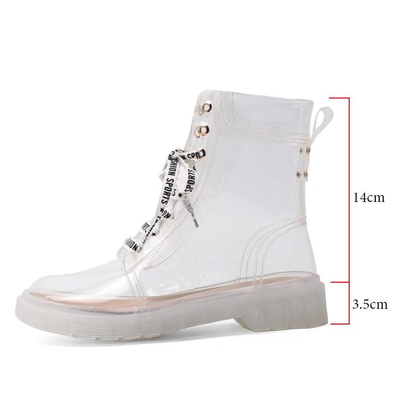 

Spring/Autumn Women Transparent Ankle Boots Round Toe Rain Shoes Lace-Up Party Shoes For Lady Comfortable Low Heel
