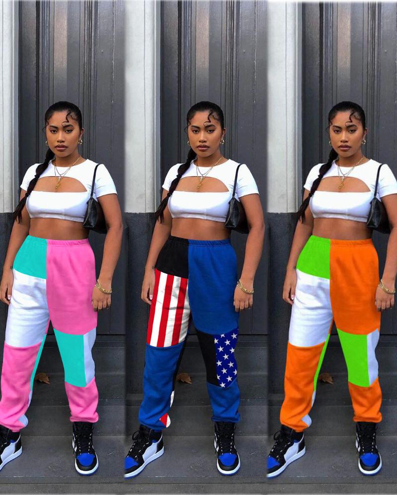 

2020 New Fashion Women Fashion Color Block Pants Ladies Female Stylish Pants for Sports Casual Wear Running, Blue