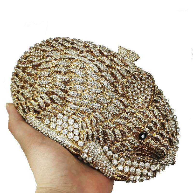 

New Arrival White Crystal Animal Shape Evening Clutches Handbags For Women Shoulder Chain Bags Elegant Ladies Dinner Prom Purse1, Gold