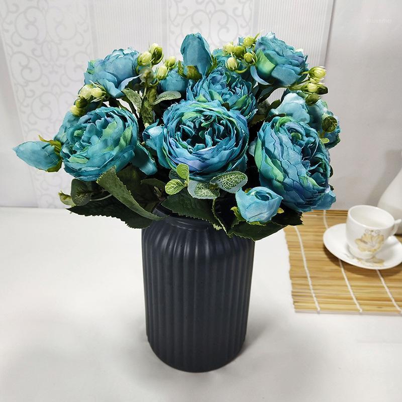 

New High qualit 9 heads Rose Pink Silk Peony Artificial Flowers Bouquet flores Home Party Spring Wedding Decoration Fake Flower1, Beige