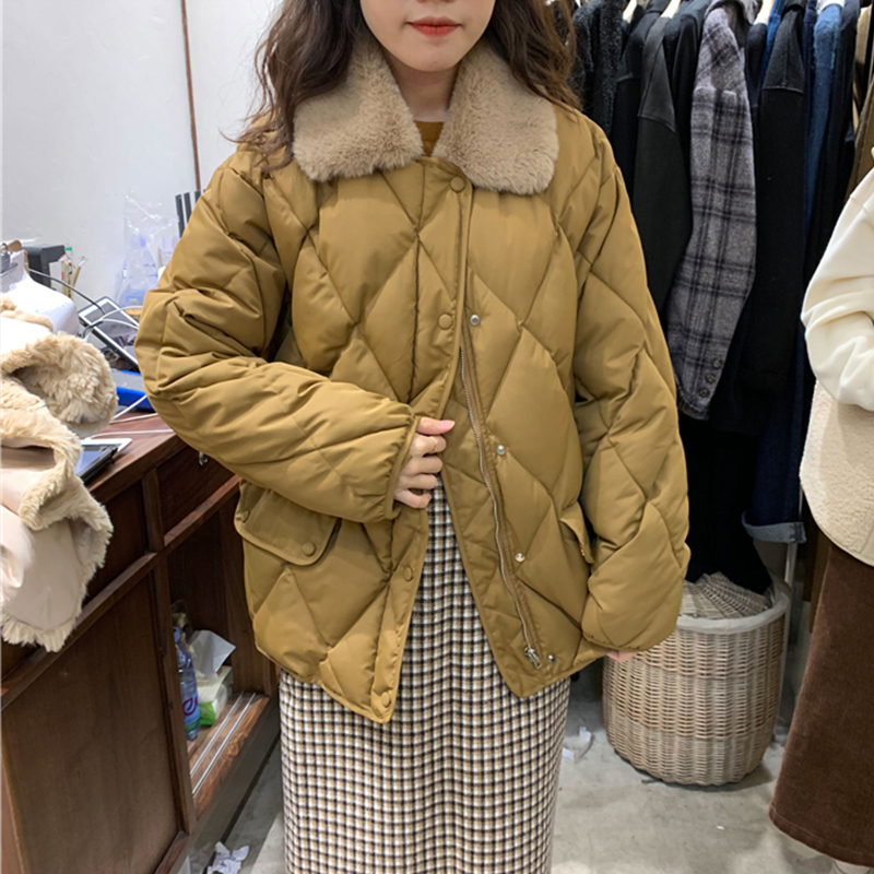 

2021 New Female Winter Natural Skin White Down Parka Hot Casually Large Jacket Only Breasted Outwear O93I, Beige