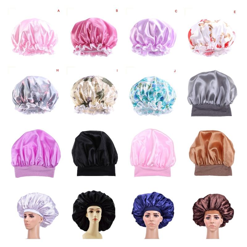 

Women Wide Band Shower Sleep Caps Satin Silk Soft Satin Night Sleep Hat Hair Cap Printing New In Fashion