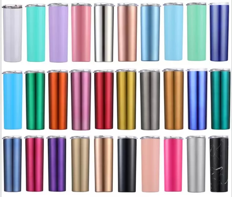 

NEW 30 Styles 20oz Skinny Tumblers With Matching Straws Lids Stainless Steel Vacuum Insulated Mug Travel Cups Home Party Supplies