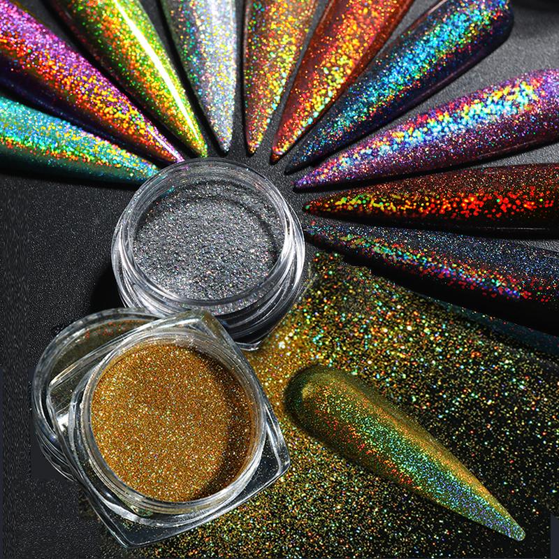 

1 Box Holographics Nail Powder Silver Pink Chrome Glitters Nails Sequins Flakes DIY Nail Art Decorations