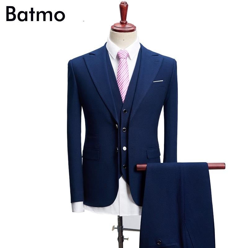 

Batmo 2020 new arrival spring High quality navy blue causal men' suis,wedding dress suit men,men' business suits,plus-size, 1005 black