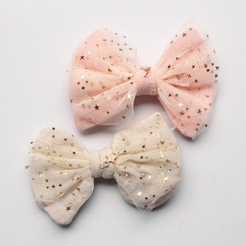 

Korea Style10pc/lot Princess Elastic Hairband Lovely 10cm Gauze Bow Kids Hairpin with Mini Stars White Hairbands Peach Headbands, Mixed haripins