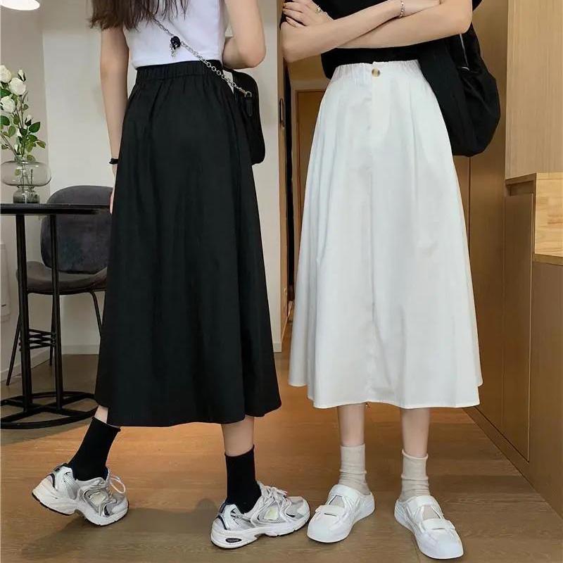 

2020 Summer Autumn Sisters Skirts Plus Size Casual Loose Skirt Black White Long Skirts Women  M L XL XXL Students mujer faldas