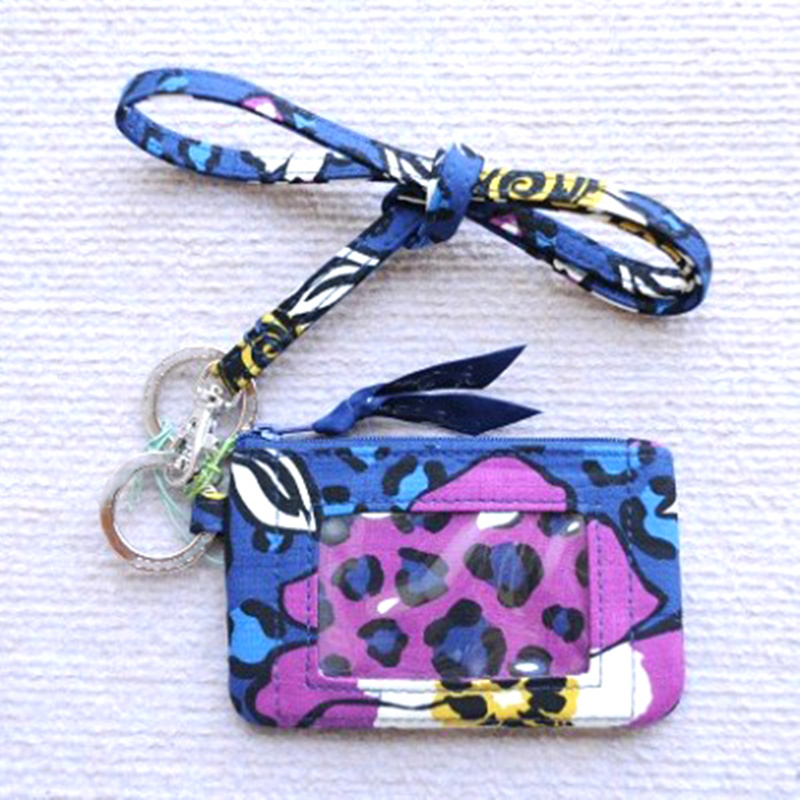 

NWT card holder with landyard small wallet coin purse cotton flower pattern, Multi