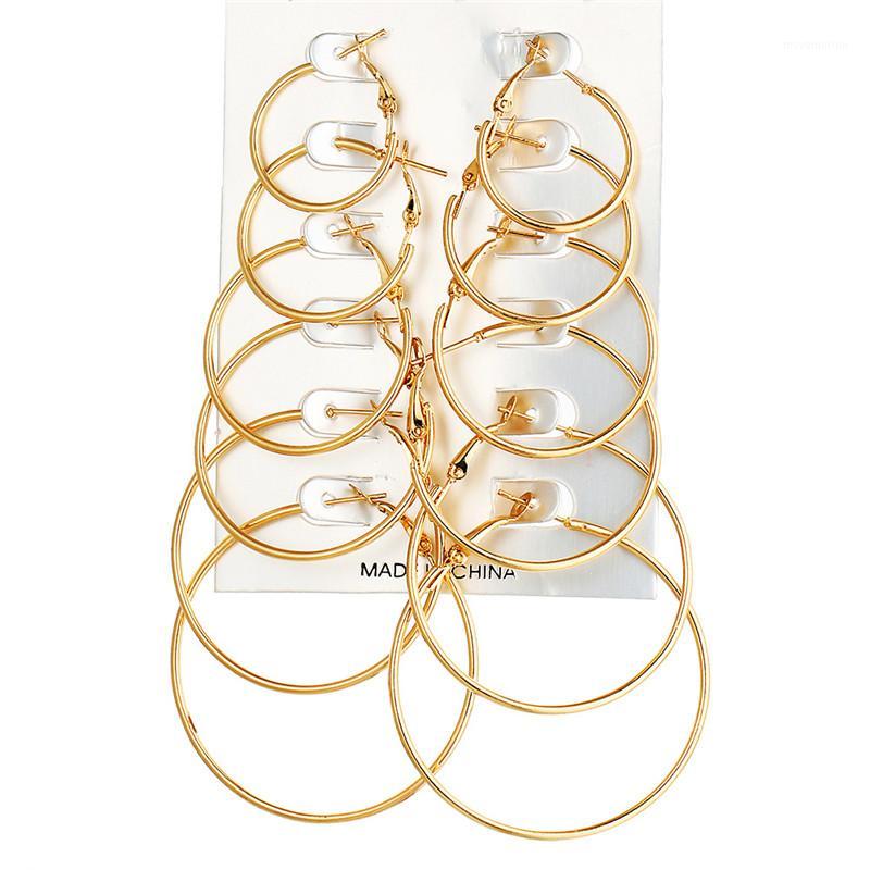 

6 Pairs/set Gold Big Circle Hoop Earrings Ear Clip Brincos Ring Earrings Set Combination for Women Wedding Bride Gift1