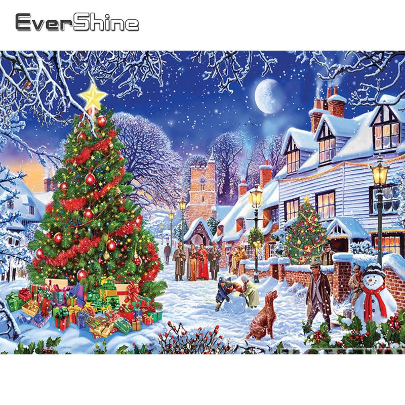 

EverShine Diamond Painting Christmas Scenery Cross Stitch Diamond Embroidery Full Display Winter Picture Rhinestone Holiday Gift